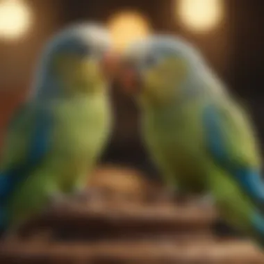 Socializing Your Parakeet Two parakeets engaging in playful interaction