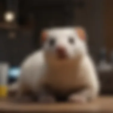 A veterinarian examining a ferret for health check.