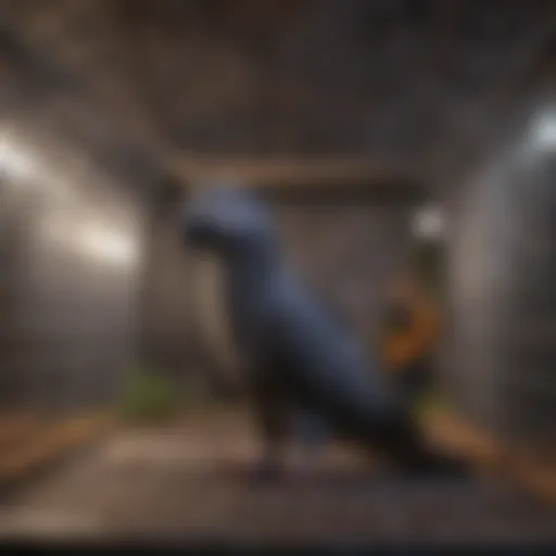 A spacious African Grey travel cage with essential safety features.