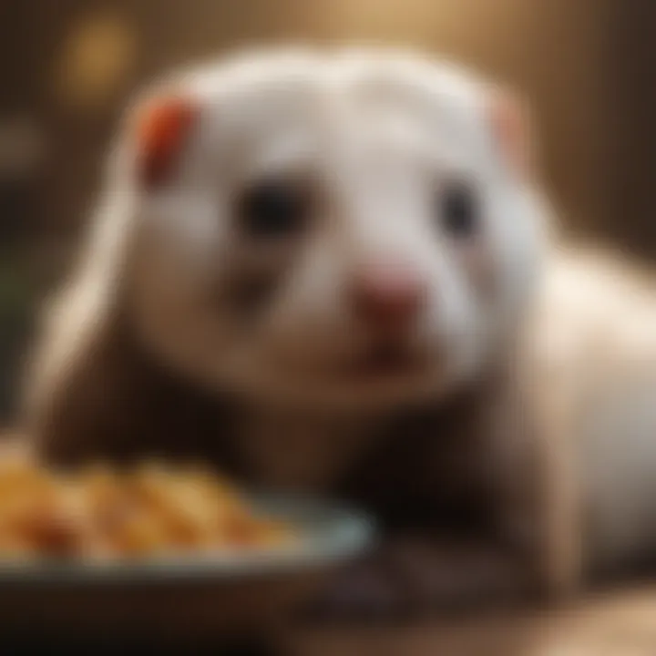 A ferret enjoying healthy food options.