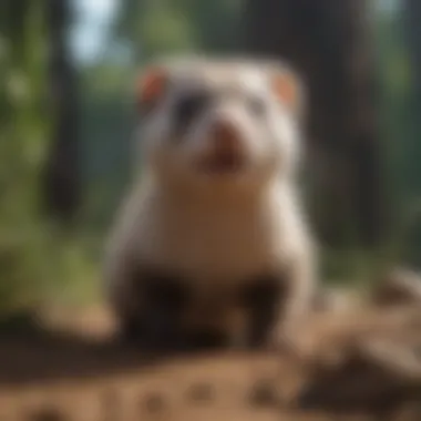 A playful ferret exploring its surroundings.