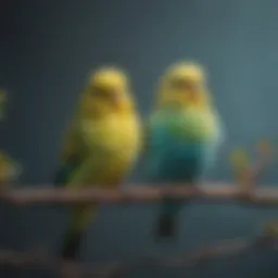 Colorful budgie perched on a branch