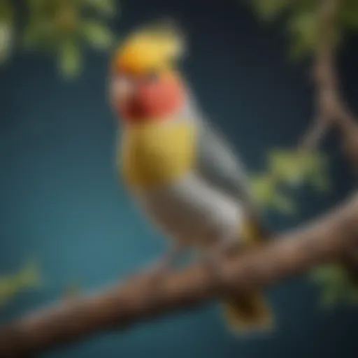 Colorful cockatiel perched on a branch