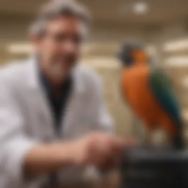Consultation Between Bird Owner and Care Staff A bird owner interacting with staff to discuss care requirements