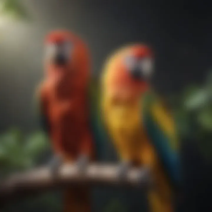 A vibrant parrot perched on a branch, showcasing its colorful feathers.