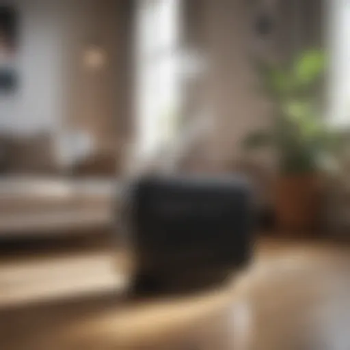 Close-up of an ionizer air purifier in a modern living room