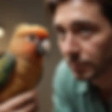 Veterinary expert examining an exotic bird