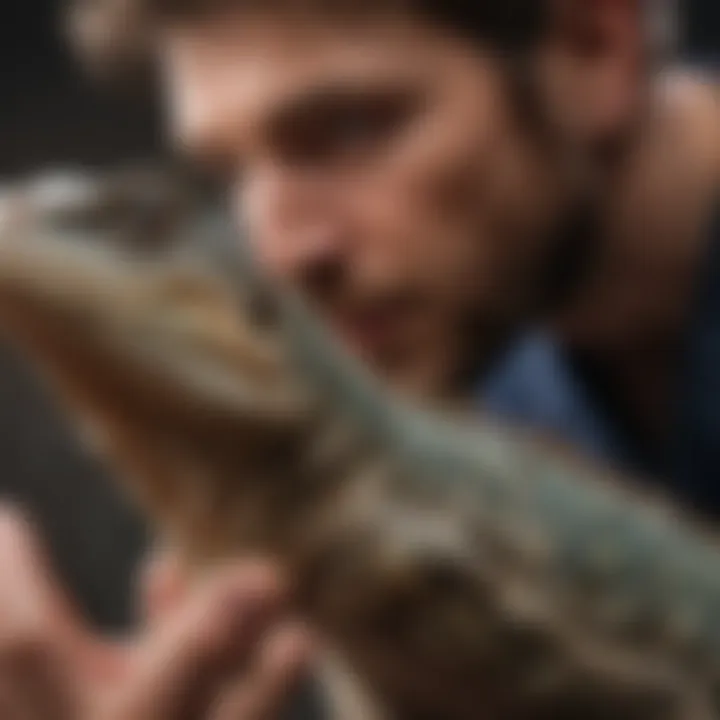 Close-up of a veterinarian examining an exotic reptile