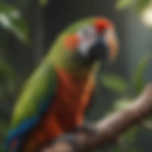 Beautiful talking parrot perched on a branch