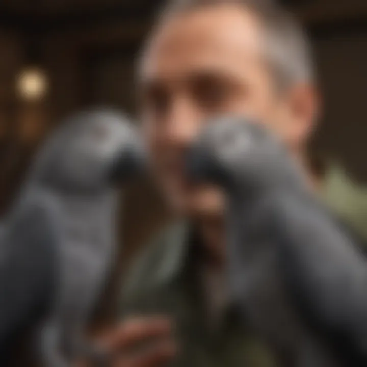 African Grey Parrot interacting with owner