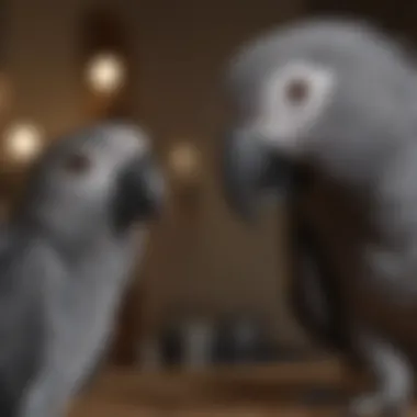 An African Grey Parrot engaging in playful behavior, highlighting its intelligence.