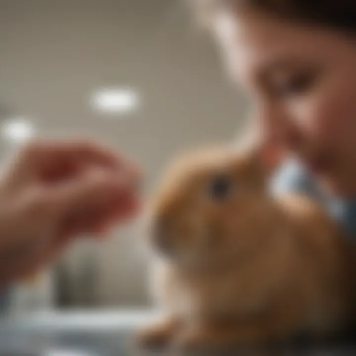 Veterinarian examining a rabbit during a check-up