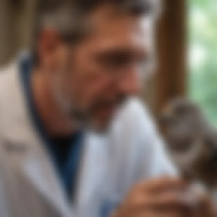 An avian veterinarian discussing care with a bird owner