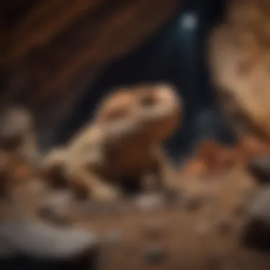 Bearded dragon resting in a rock cave