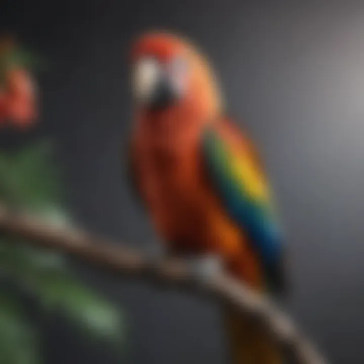 A vibrant parrot perched on a branch, showcasing its colorful feathers.