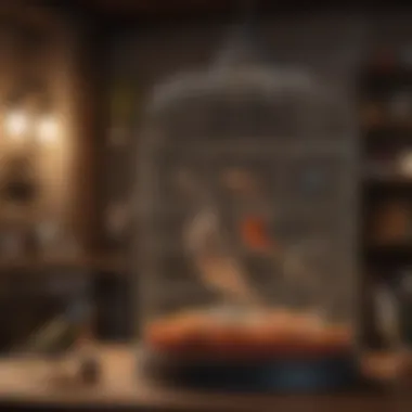 Creating a Stimulating Environment A well-maintained bird cage with toys and food supplies.