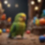 Colorful assortment of parakeet toys