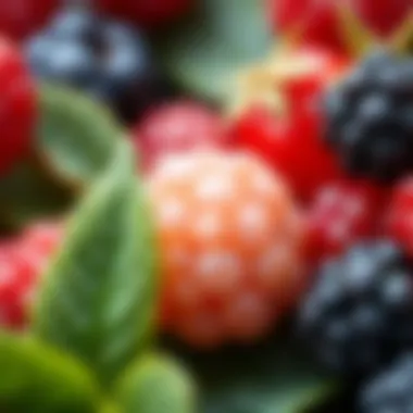 Diverse Berry Varieties Close-up of various berry varieties with leaves