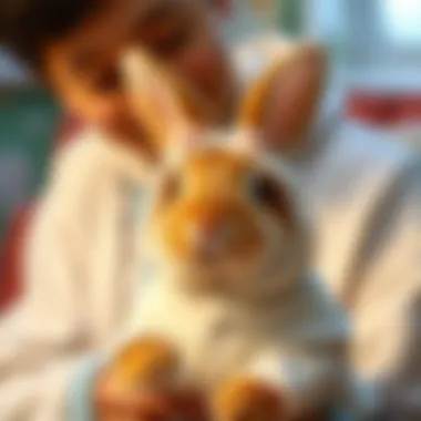 A thoughtful pet owner selecting the right costume for their rabbit