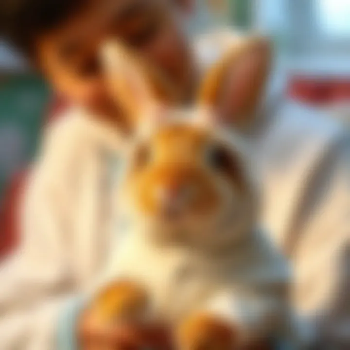 A thoughtful pet owner selecting the right costume for their rabbit