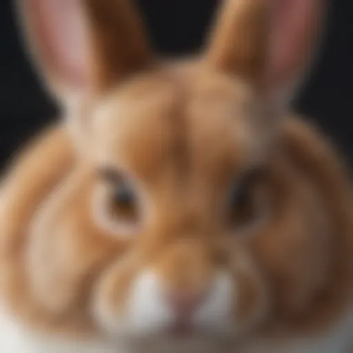 A close-up of a pet rabbit wearing bunny eye contacts that enhance its gaze.