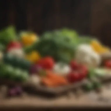 Calcium-Rich Vegetable Variety A vibrant assortment of calcium-rich vegetables displayed on a rustic wooden table.
