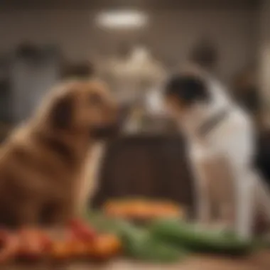 A pet owner feeding their dog a vegetable snack, emphasizing the bond and health.