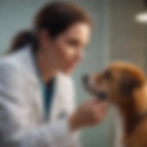 A veterinarian examining a dog with care