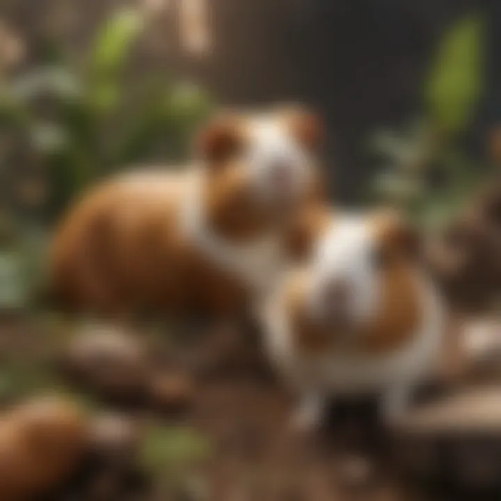 A group of guinea pigs in a well-arranged habitat reflecting their environmental needs