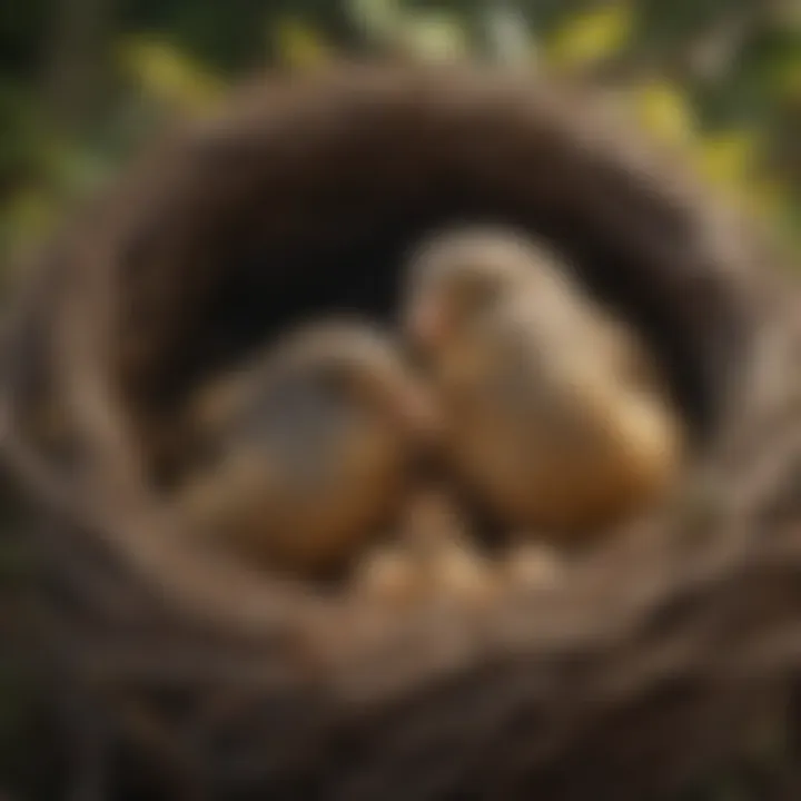 Finch parents caring for their chicks inside the nest.