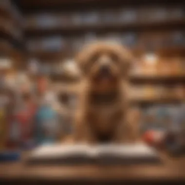 A pet owner browsing through a catalog filled with various pet products.