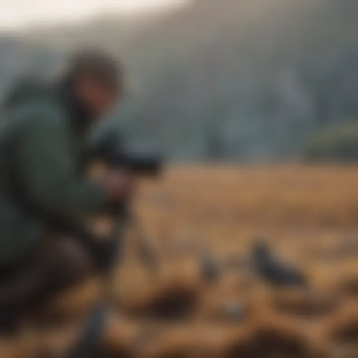 Researcher observing birds in the field