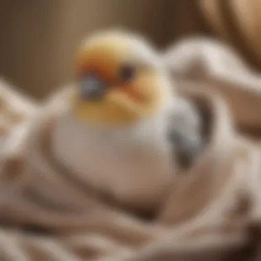 Cockatiel sleeping peacefully with blanket