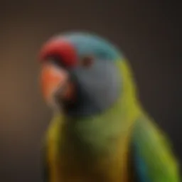 Close-up of a vibrant Indian Ringneck parrot perched gracefully.