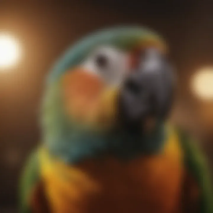 A close-up of a parrot engaging positively with its owner.