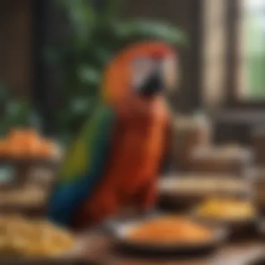 A nutritious meal prepared for a macaw, displaying its dietary preferences.