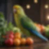 A vibrant assortment of fresh fruits and vegetables for parakeets