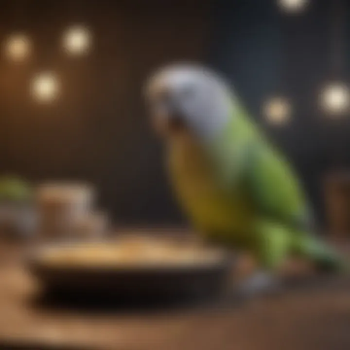 A clean and hygienic feeding area for parakeets