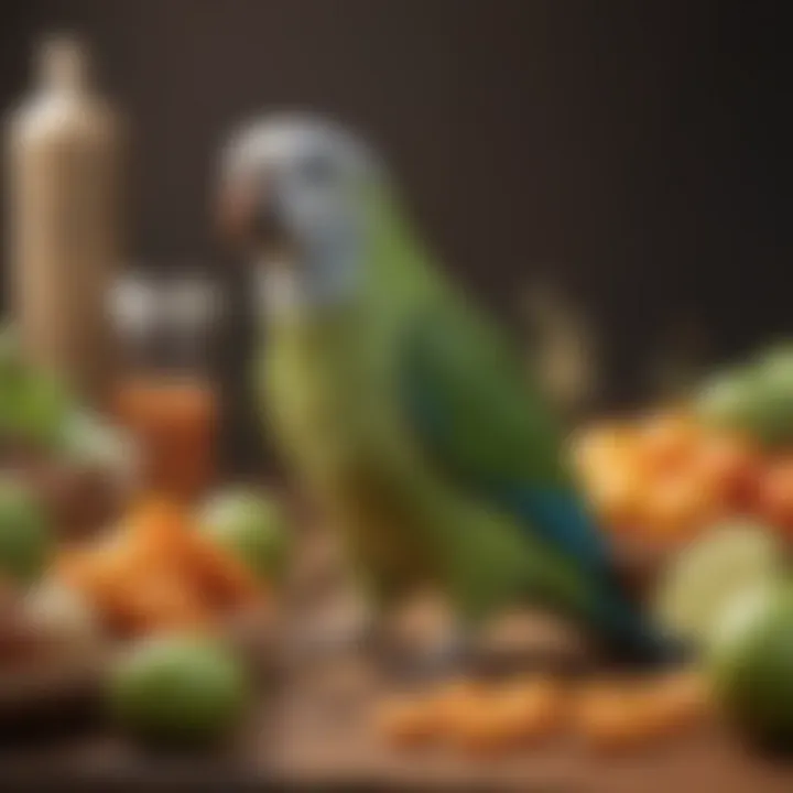 Nutritious food options laid out for parakeets