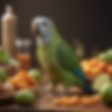 Nutritious Food Choices for Parakeets Nutritious food options laid out for parakeets