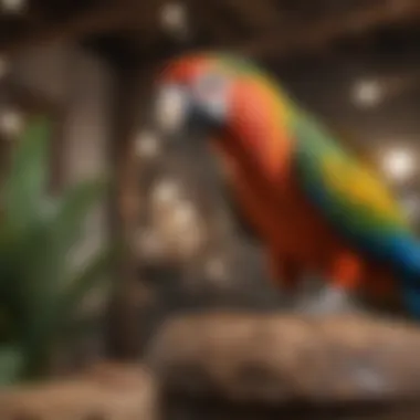 A beautifully decorated parrot habitat showcasing creativity