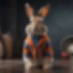A stylish rabbit wearing a colorful outfit