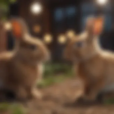 Bunnies Engaging in Social Play Two bunnies interacting with each other, demonstrating social play.