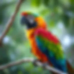 Vibrant macaw perched on a branch