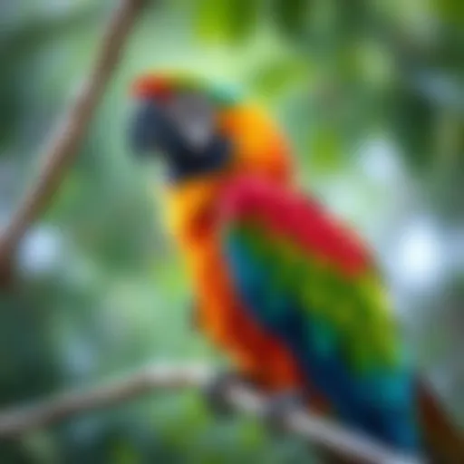 Vibrant macaw perched on a branch