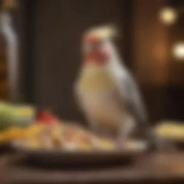 Happy cockatiel enjoying a meal from a premium food mix