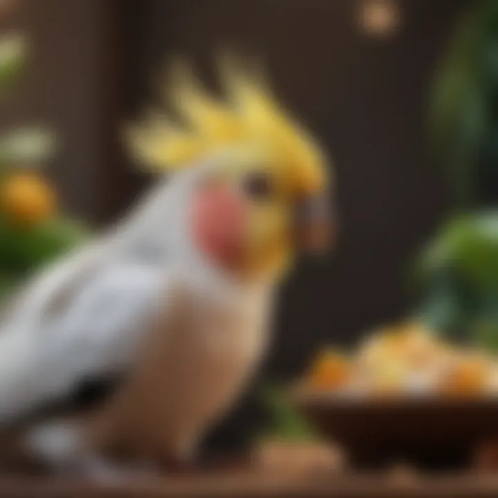 Nutritional elements of cockatiel food illustrated with icons