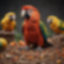 A colorful assortment of premium parrot food showcasing various ingredients