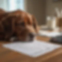 A thoughtful pet owner reviewing financial documents related to veterinary bills