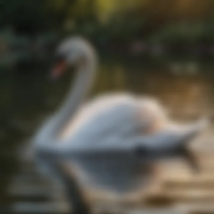 An elegant swan gliding gracefully across a serene lake.